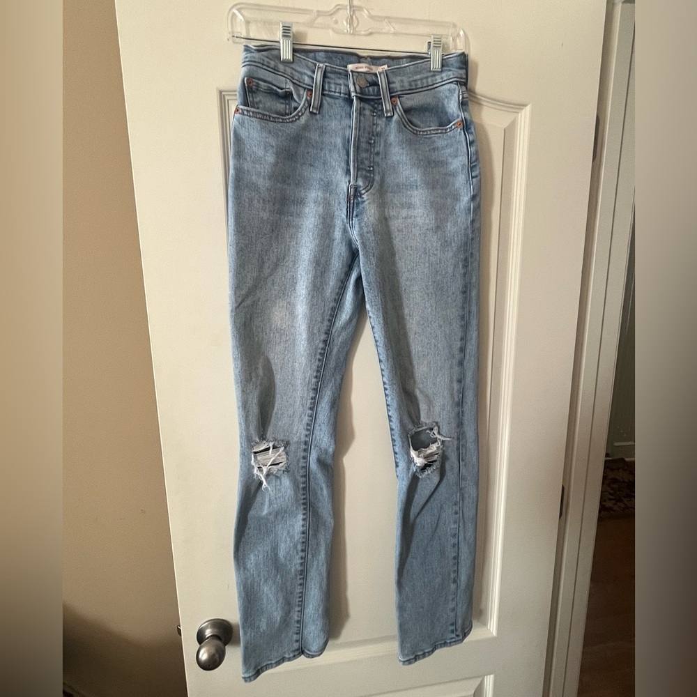 Levi's Light Blue Straight Leg Jeans with Knee Rips